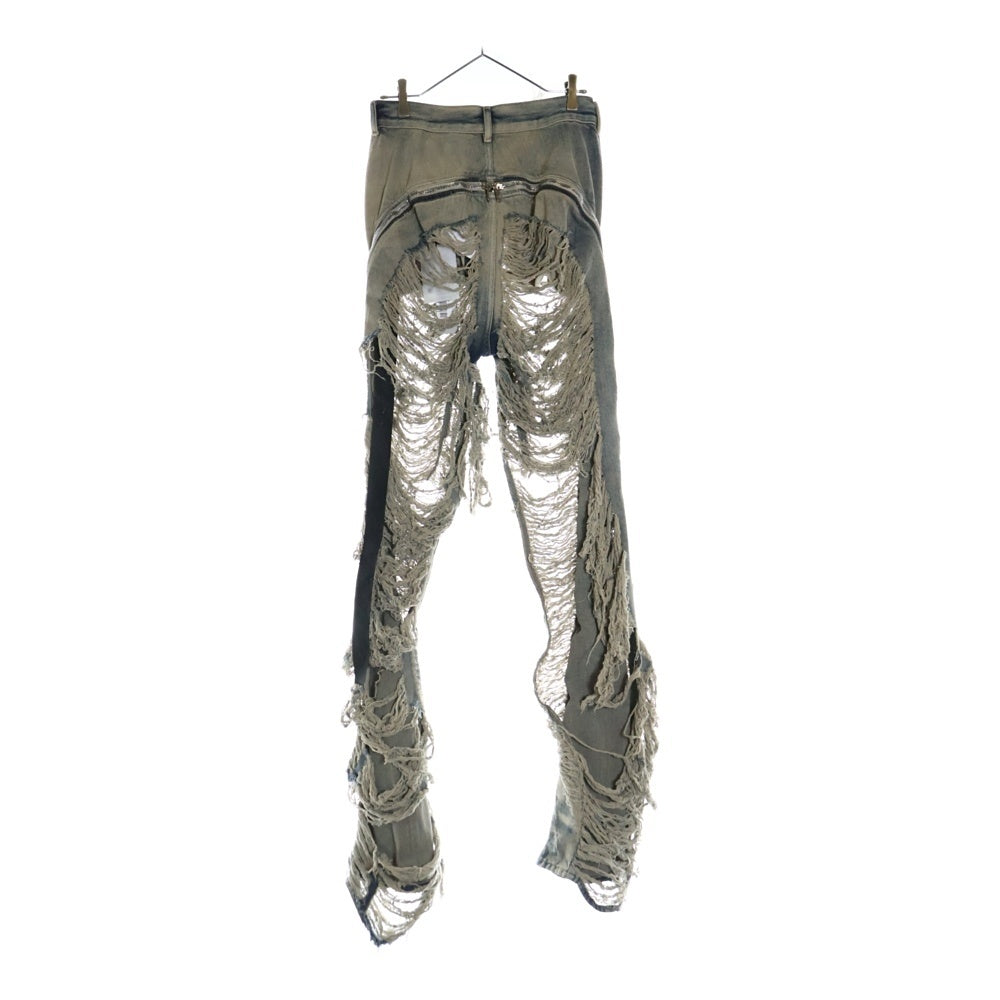 Rick Owens(リックオウエンス) 23AW BOLAN BANANA ボラン バナナ サイドジップ ダメージ加工ロングフレア デニムパンツ インディゴ RR02C7313-DMPSH