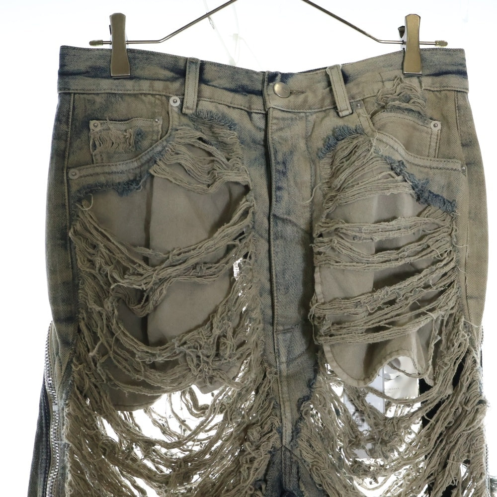 Rick Owens(リックオウエンス) 23AW BOLAN BANANA ボラン バナナ サイドジップ ダメージ加工ロングフレア デニムパンツ インディゴ RR02C7313-DMPSH