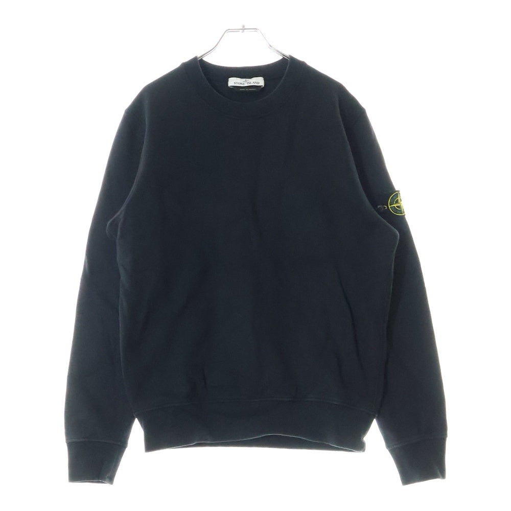 STONE ISLAND(ストーンアイランド) Garment Dyed Brushed Cotton Sweatshirt ガーメントダイ ロゴワッペン クルーネックスウェットトレーナー ブラック 771563020