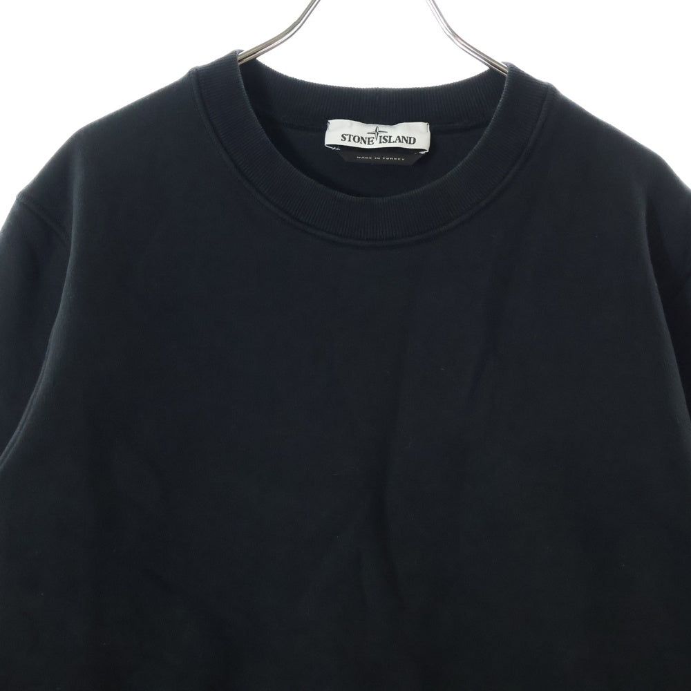 STONE ISLAND(ストーンアイランド) Garment Dyed Brushed Cotton Sweatshirt ガーメントダイ ロゴワッペン クルーネックスウェットトレーナー ブラック 771563020