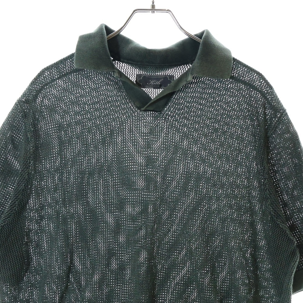 KITH(キス) 25SS Open Knit Drew Polo 半袖ニットポロシャツ グリーン