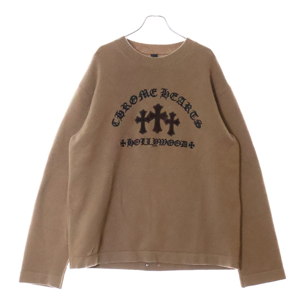 CHROME HEARTS(クロムハーツ) SAILIN ON CHSMR ロゴ刺繍セメタリークロスパッチカシミヤニットセーター ベージュ