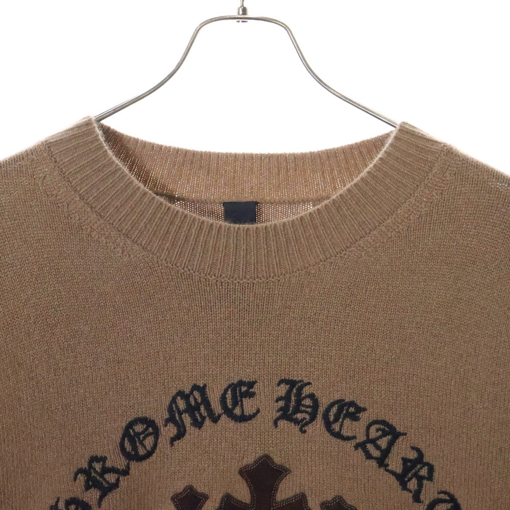 CHROME HEARTS(クロムハーツ) SAILIN ON CHSMR ロゴ刺繍セメタリークロスパッチカシミヤニットセーター ベージュ