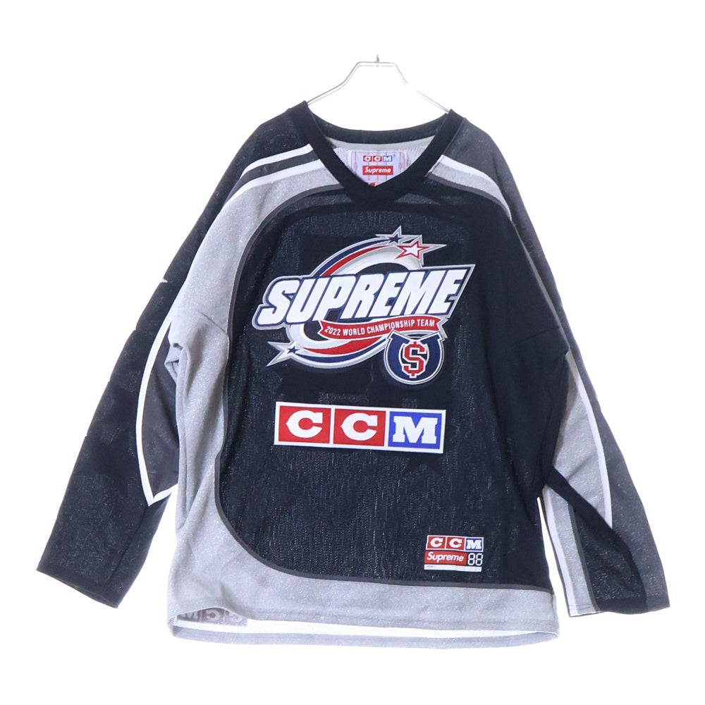 SUPREME(シュプリーム) 22AW ×CCM All Stars Hockey Jersey ホッケージャージ ワッペン付き長袖Tシャツ ロンT カットソー ブラック