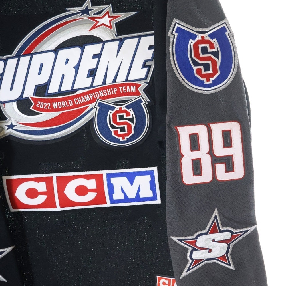 SUPREME(シュプリーム) 22AW ×CCM All Stars Hockey Jersey ホッケージャージ ワッペン付き長袖Tシャツ ロンT カットソー ブラック