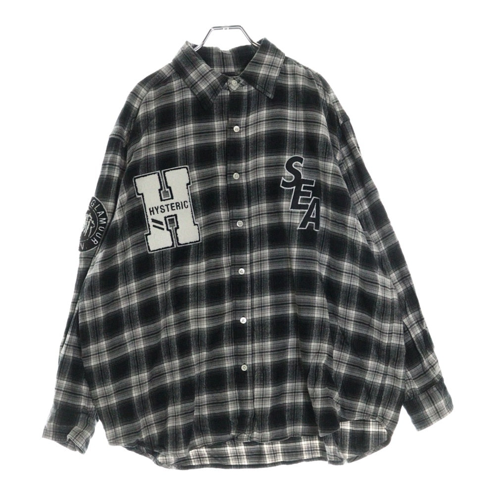 WIND AND SEA(ウィンダンシー) 21AW ×HYSTERIC GLAMOUR ヒステリックグラマー 長袖チェックシャツ ブラック WDS-HYS-3-04