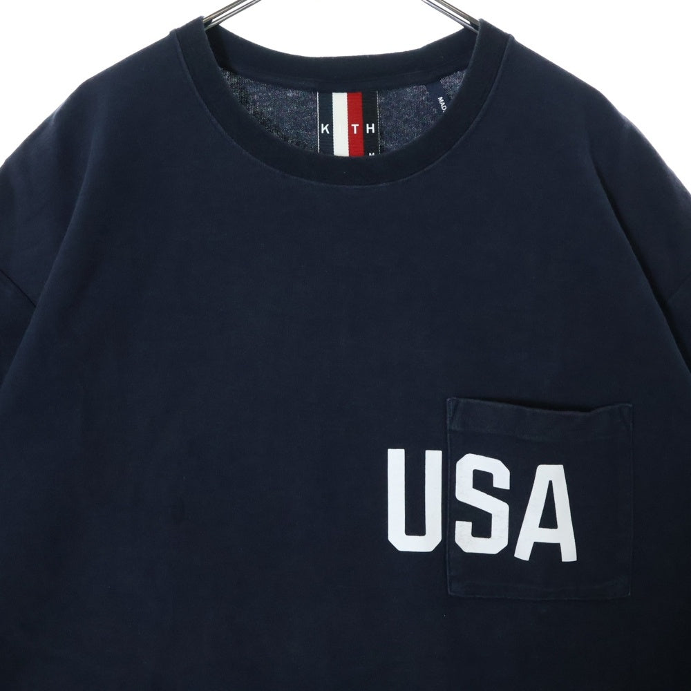 KITH(キス) USA Pocket Tee プリントデザイン クルーネック半袖Tシャツ カットソー ネイビー