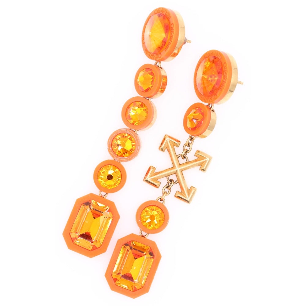 OFF-WHITE(オフホワイト) ロゴプレート ストーン ドロップピアス オレンジ