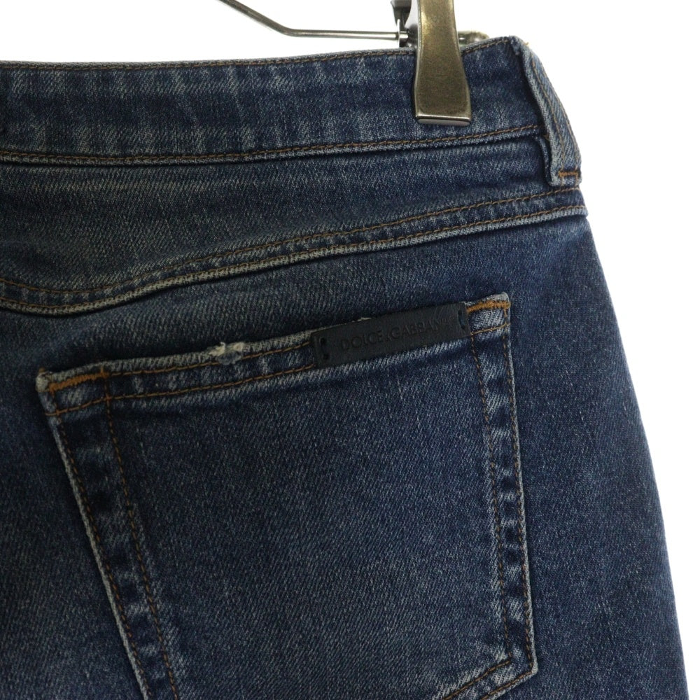 DOLCE & GABBANA(ドルチェアンドガッバーナ) Jeans Blue Play Card Embroidery Skinny Denim Pants スパンコール装飾 トランプ ダメージ加工デニムパンツ スキニー インディゴ FTA45Z G886G