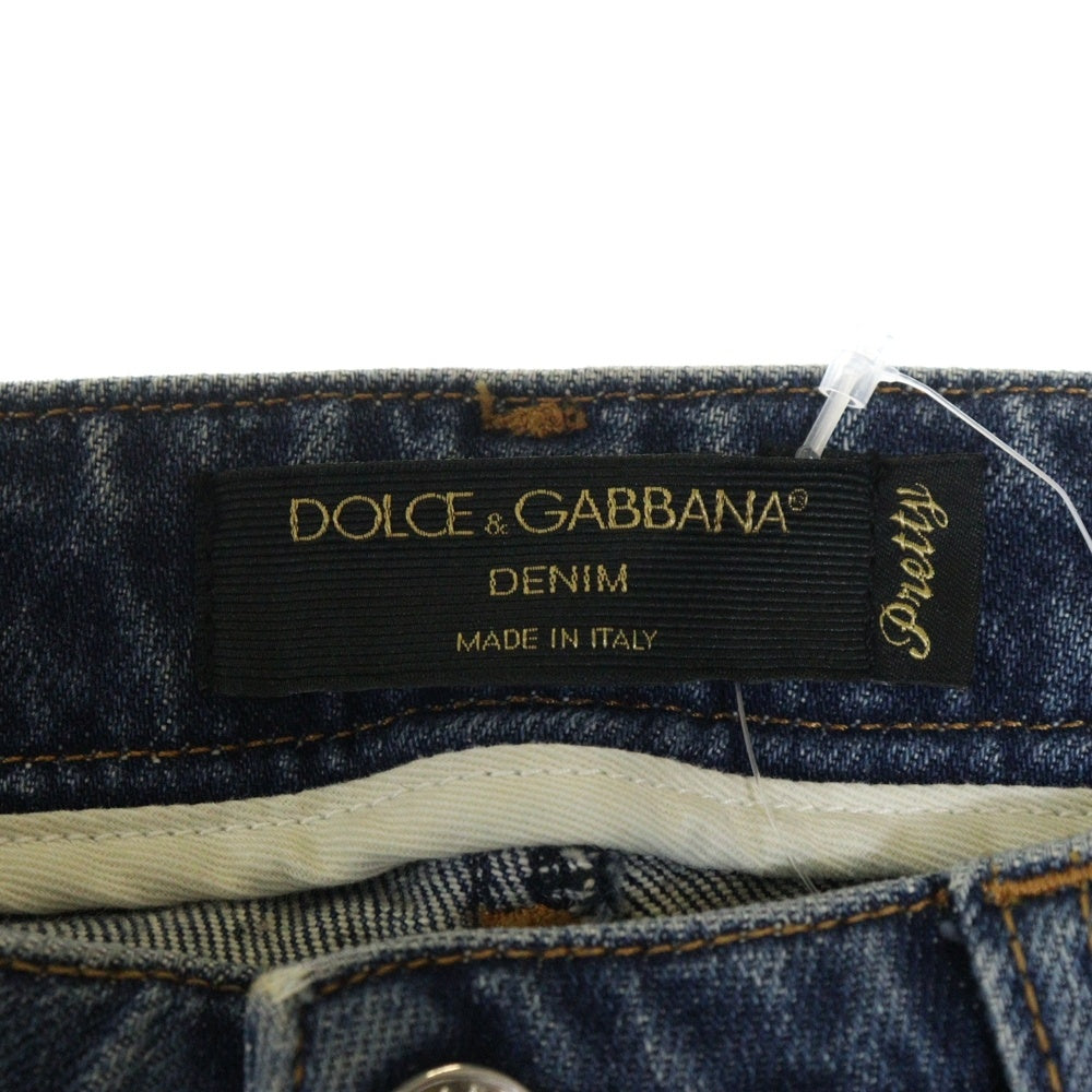 DOLCE & GABBANA(ドルチェアンドガッバーナ) Jeans Blue Play Card Embroidery Skinny Denim Pants スパンコール装飾 トランプ ダメージ加工デニムパンツ スキニー インディゴ FTA45Z G886G
