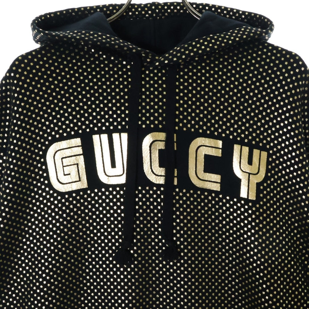 GUCCI(グッチ) GUCCY Hoodie スターロゴ プルオーバースウェットパーカー フーディー ブラック/ゴールド 475374 X3N43