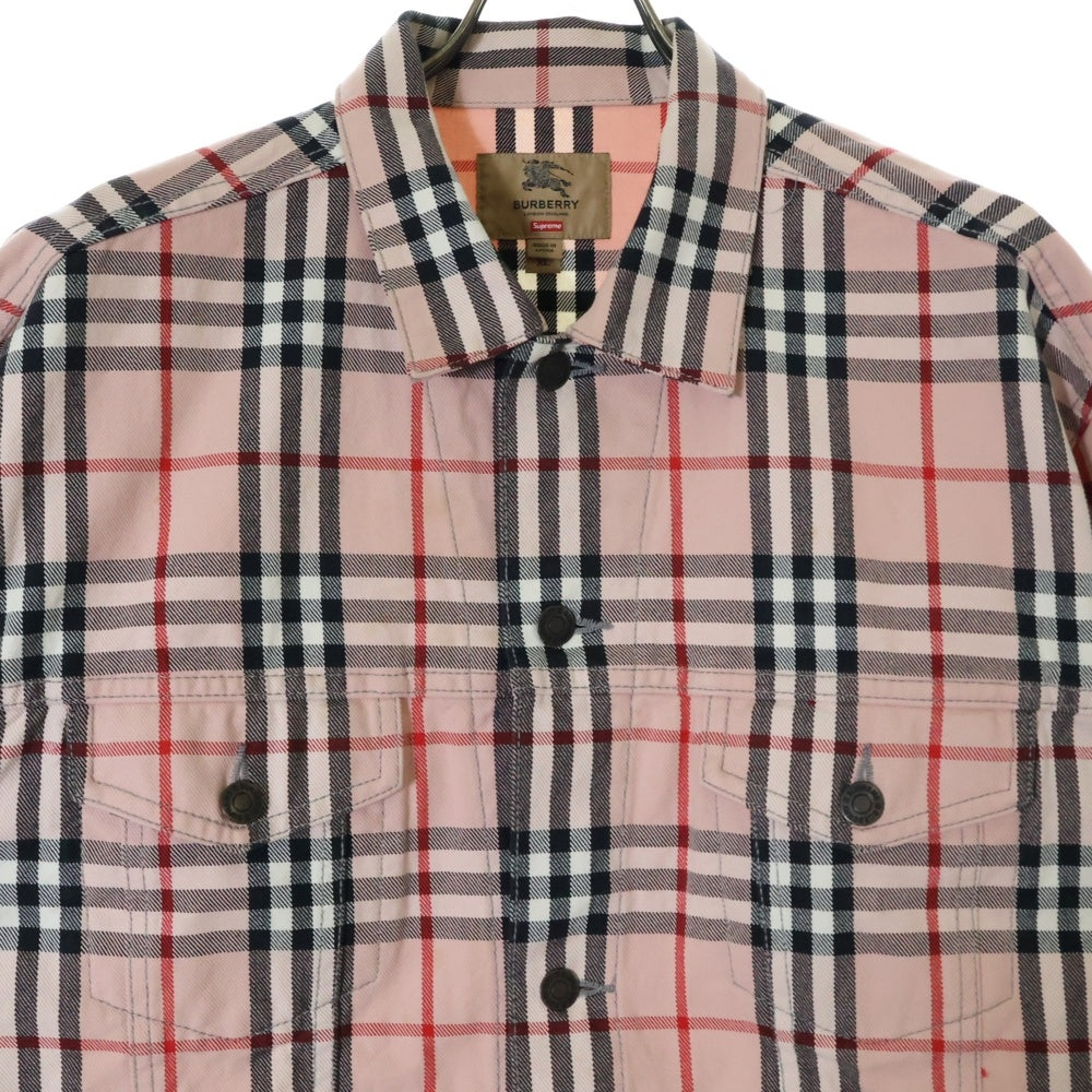 SUPREME(シュプリーム) 22SS Burberry Denim Trucker Jacket バーバリー ノバチェック デニムトラッカージャケット ピンク