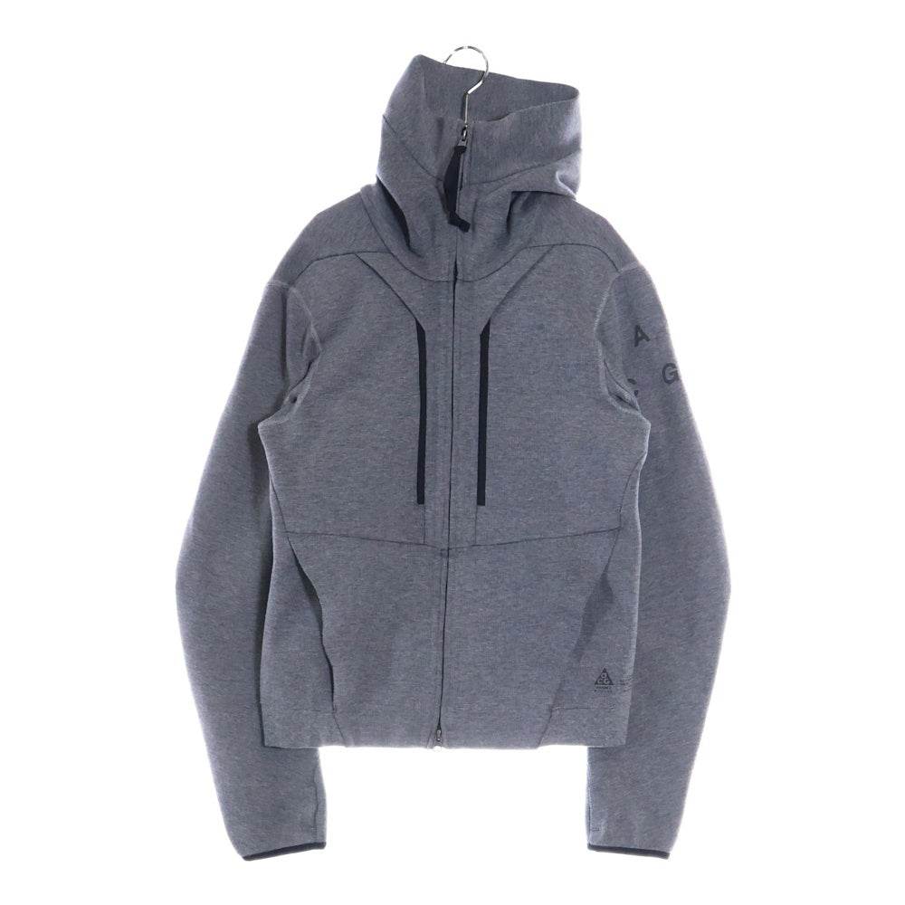 NIKE ACG(ナイキエーシージー) Tech Fleece Funnel Hoodie テックフリースファンネルフーディー ロゴプリントコットンジップアップパーカー 851974-091 グレー