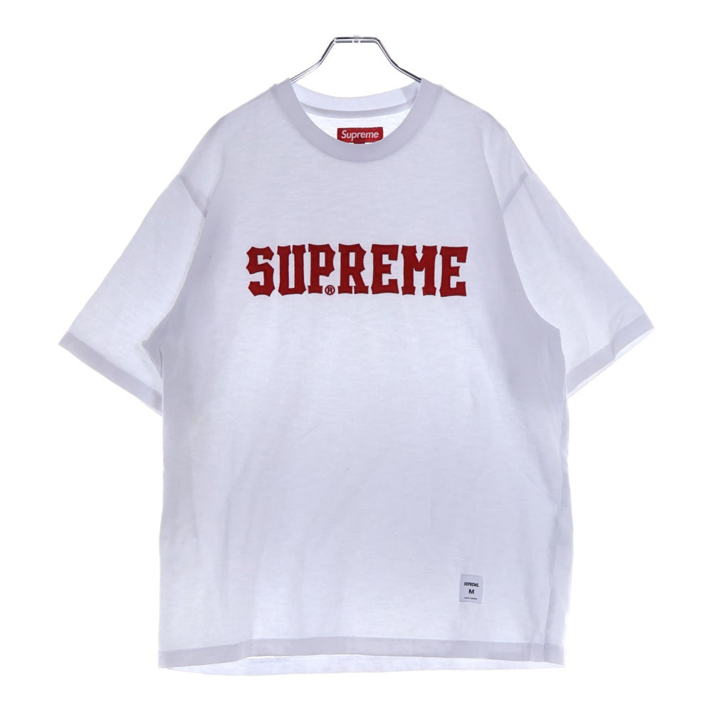 SUPREME(シュプリーム) 24AW Twill Applique S/S Top ツウィルアップリケショートスリーブトップ ロゴ刺繍半袖Tシャツ ホワイト