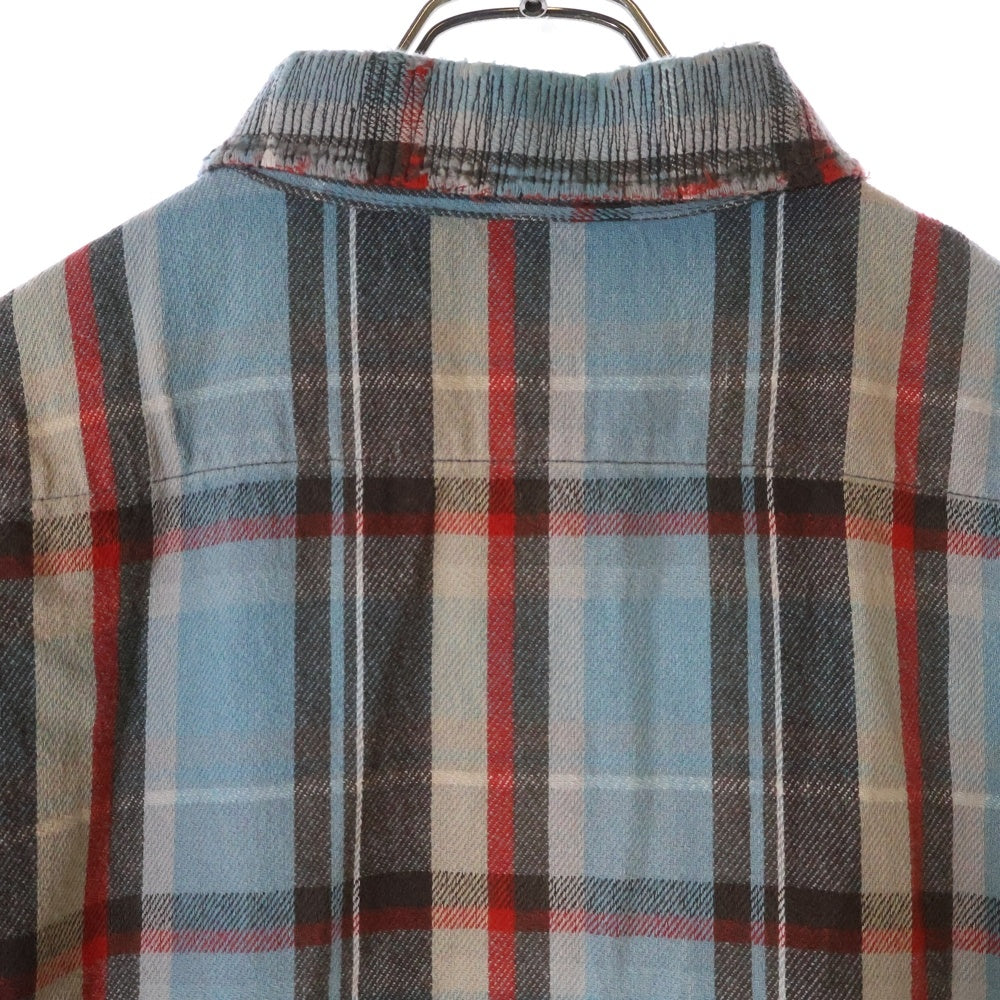 SAINT MICHAEL(セントマイケル) 25SS FLANNEL SHIRT ダメージ加工 長袖チェックシャツ ネルシャツ ブルー SM-HR8-0000-040