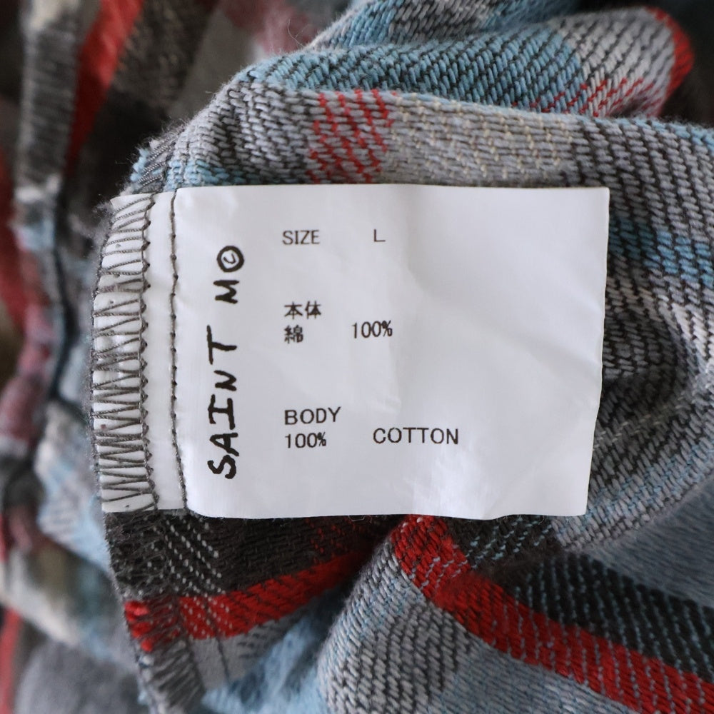 SAINT MICHAEL(セントマイケル) 25SS FLANNEL SHIRT ダメージ加工 長袖チェックシャツ ネルシャツ ブルー SM-HR8-0000-040