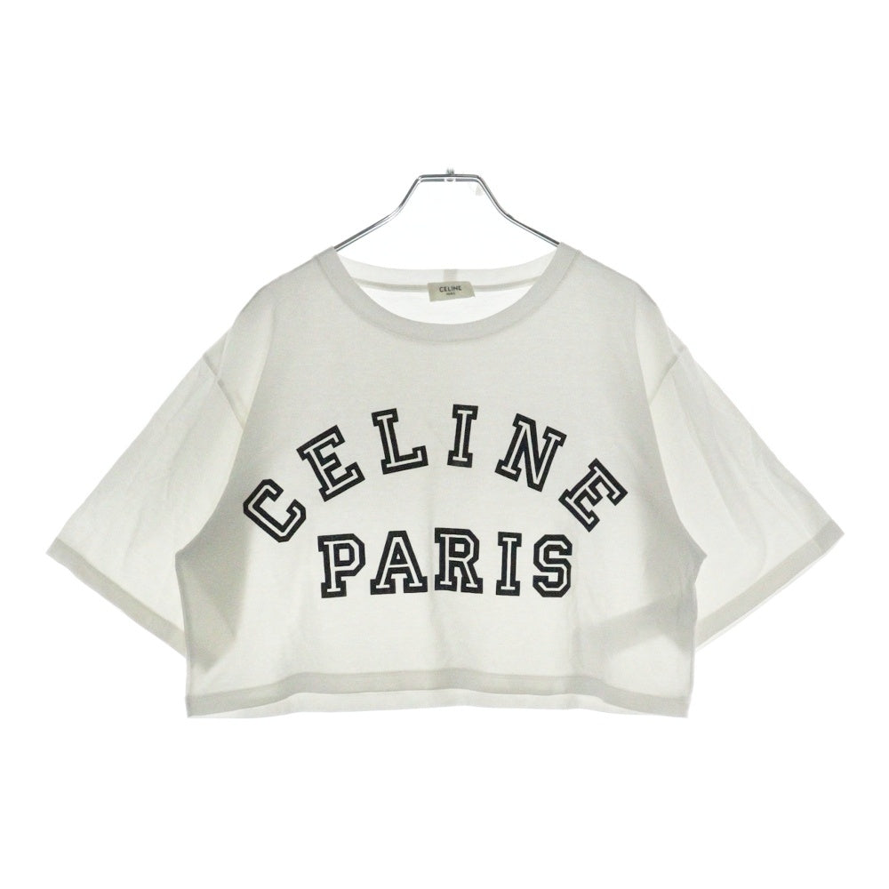 CELINE(セリーヌ) 21SS T-Shirt クロップド ロゴプリント半袖Tシャツ ホワイト レディース 2X743674Q