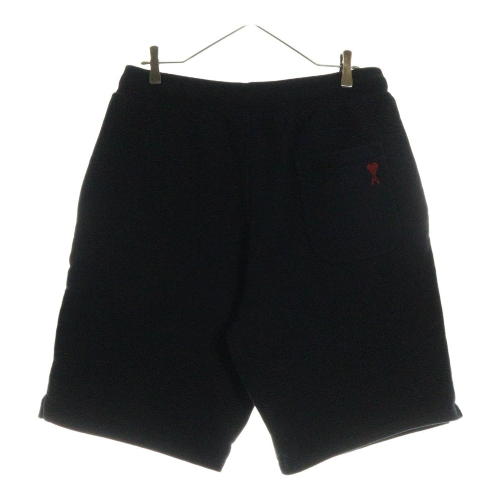 AMI Alexandre Mattiussi(アミアレクサンドルマテュッシ) TONAL ADC SHORT ハートロゴ刺繍 スウェットハーフパンツ ショーツ ブラック USO635.747