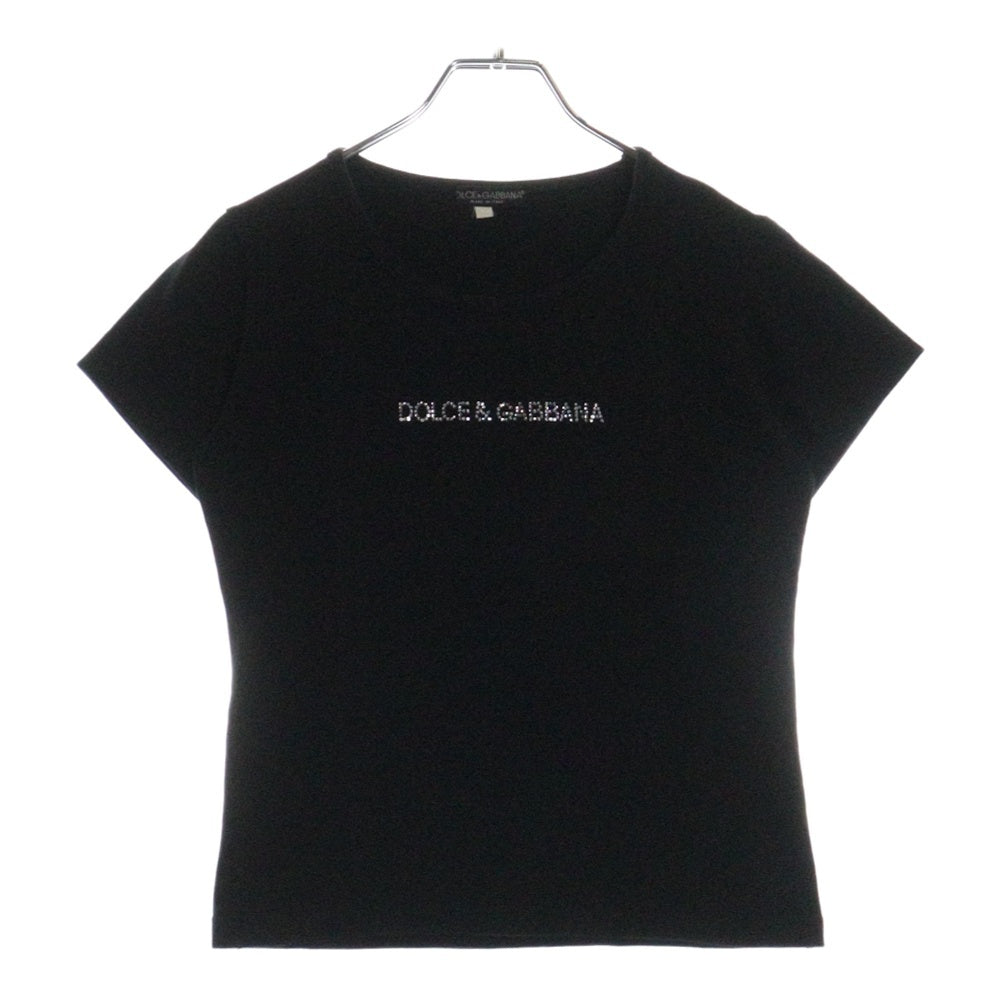 DOLCE & GABBANA(ドルチェアンドガッバーナ) Line Stone Logo T-shirts ラインストーンロゴTシャツ レディース半袖Tシャツ ブラック