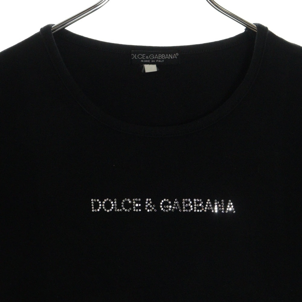 DOLCE & GABBANA(ドルチェアンドガッバーナ) Line Stone Logo T-shirts ラインストーンロゴTシャツ レディース半袖Tシャツ ブラック