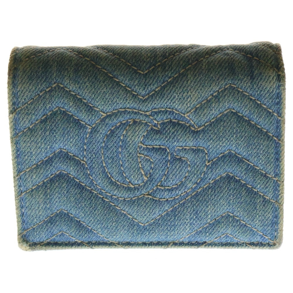 GUCCI(グッチ) GG マーモント キルティングデニム コンパクトウォレット レディース二つ折り財布 466492 ブルー