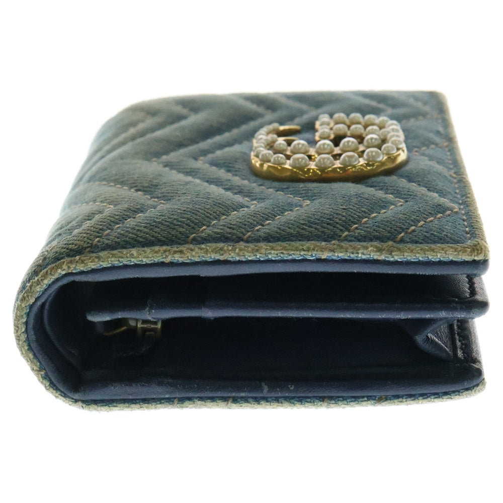 GUCCI(グッチ) GG マーモント キルティングデニム コンパクトウォレット レディース二つ折り財布 466492 ブルー