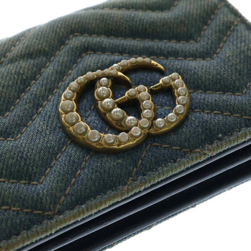 GUCCI(グッチ) GG マーモント キルティングデニム コンパクトウォレット レディース二つ折り財布 466492 ブルー