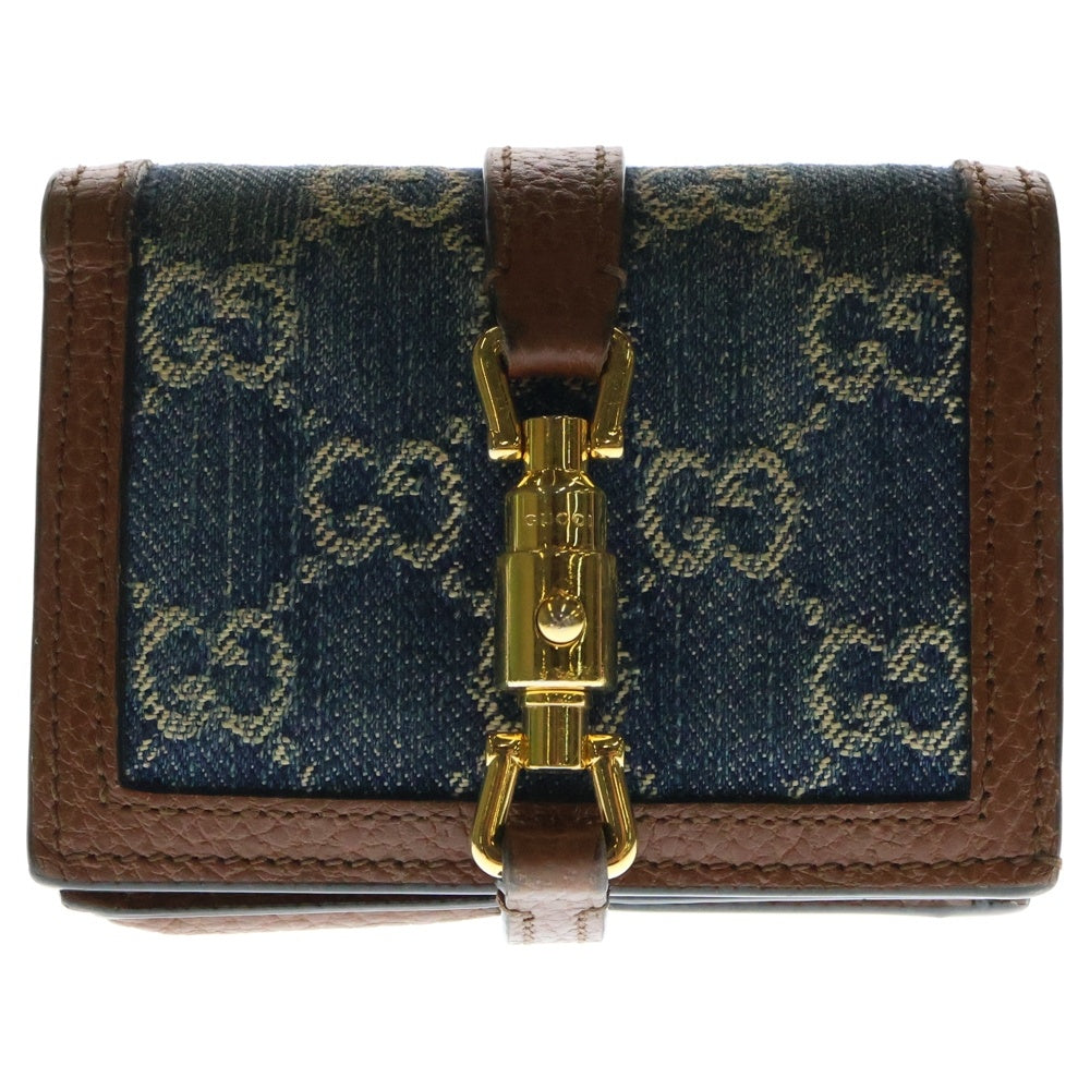 GUCCI(グッチ) GG スプリーム ジャッキー1961 二つ折り財布 コンパクトウォレット レディース財布 インディゴ×ブラウン