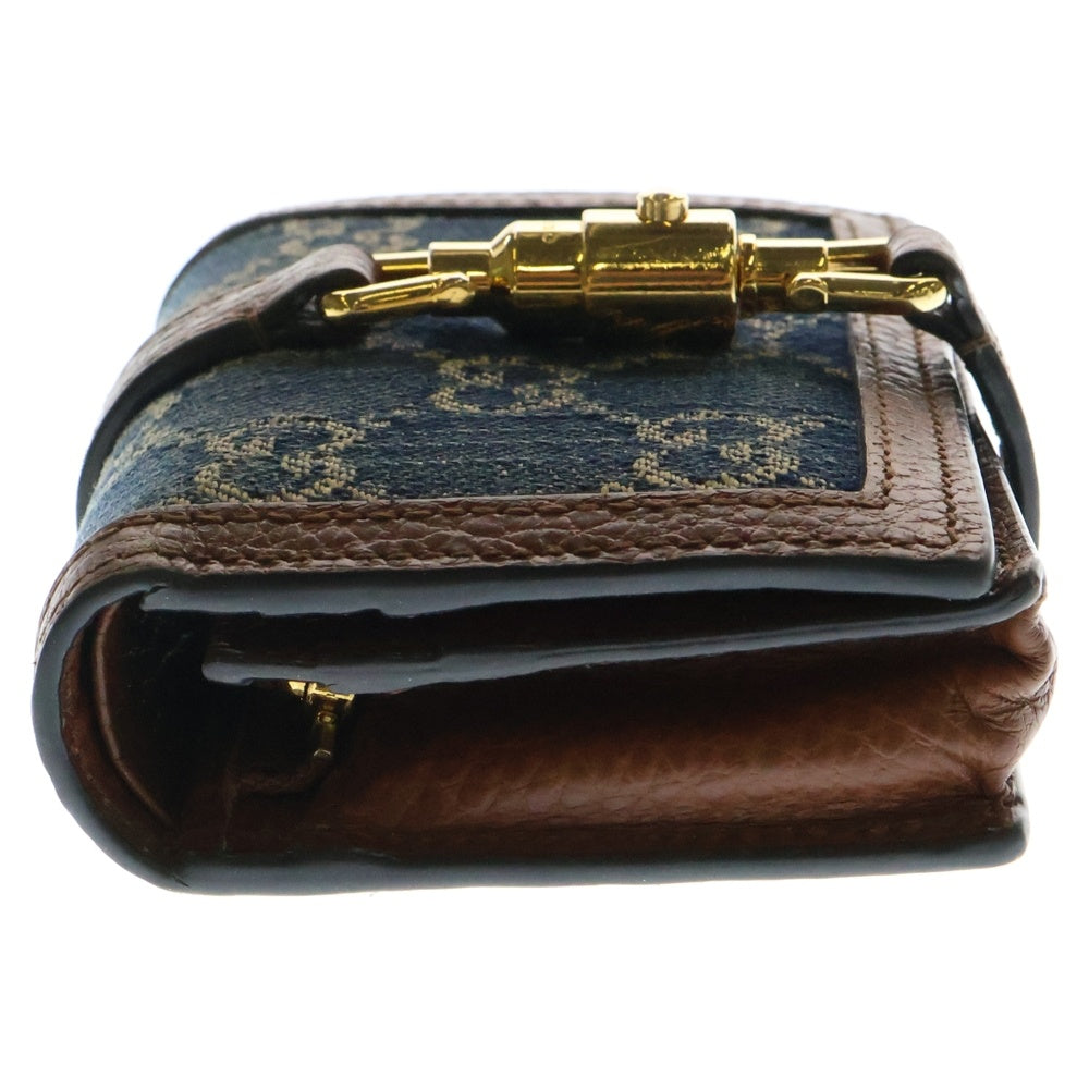 GUCCI(グッチ) GG スプリーム ジャッキー1961 二つ折り財布 コンパクトウォレット レディース財布 インディゴ×ブラウン