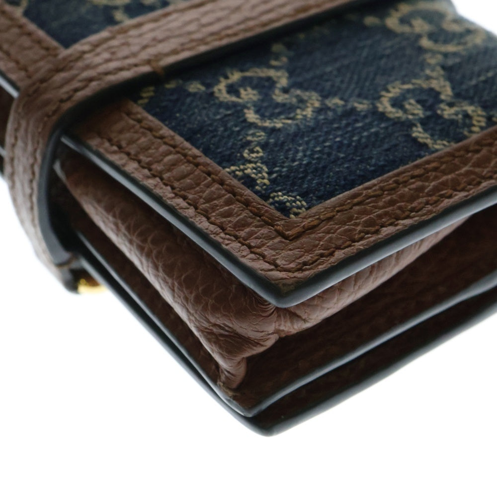GUCCI(グッチ) GG スプリーム ジャッキー1961 二つ折り財布 コンパクトウォレット レディース財布 インディゴ×ブラウン