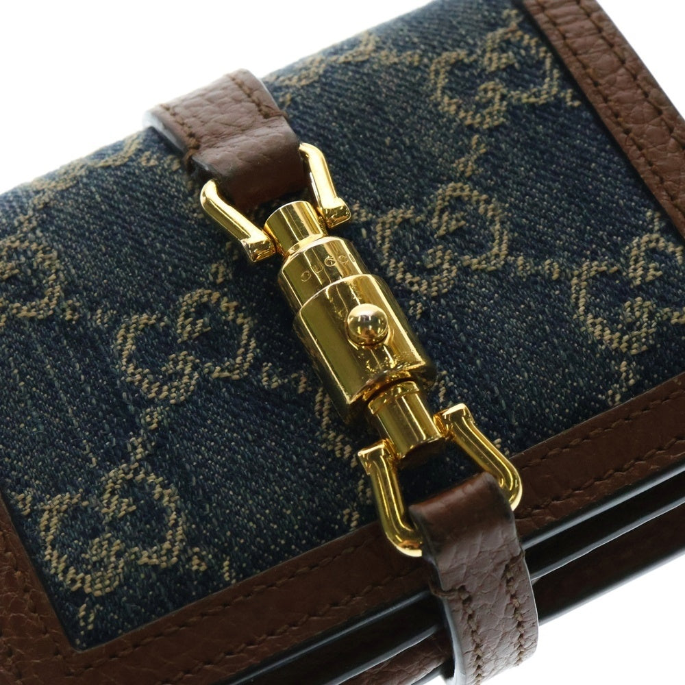 GUCCI(グッチ) GG スプリーム ジャッキー1961 二つ折り財布 コンパクトウォレット レディース財布 インディゴ×ブラウン