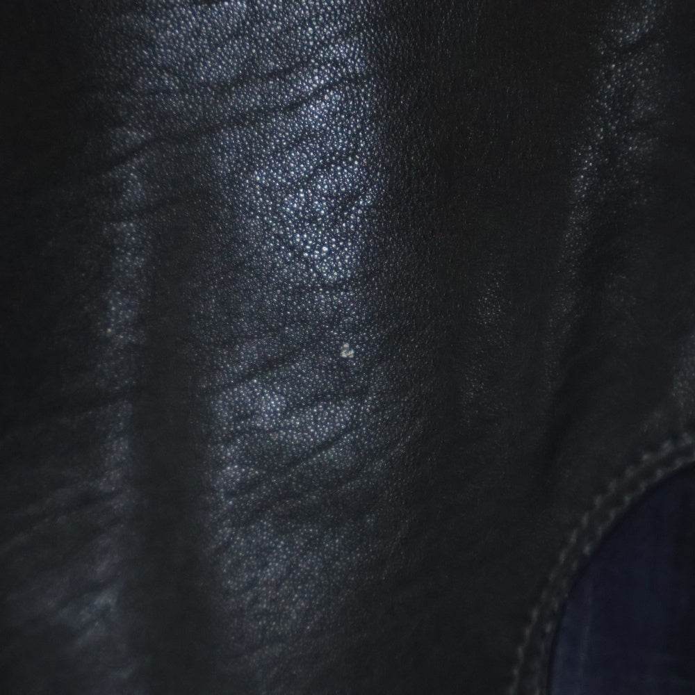 CHROME HEARTS(クロムハーツ) WESTN ウエスタンボタン 袖クロスパッチレザー 切替クロスボールボタンチェック長袖シャツ ブラック/ネイビー