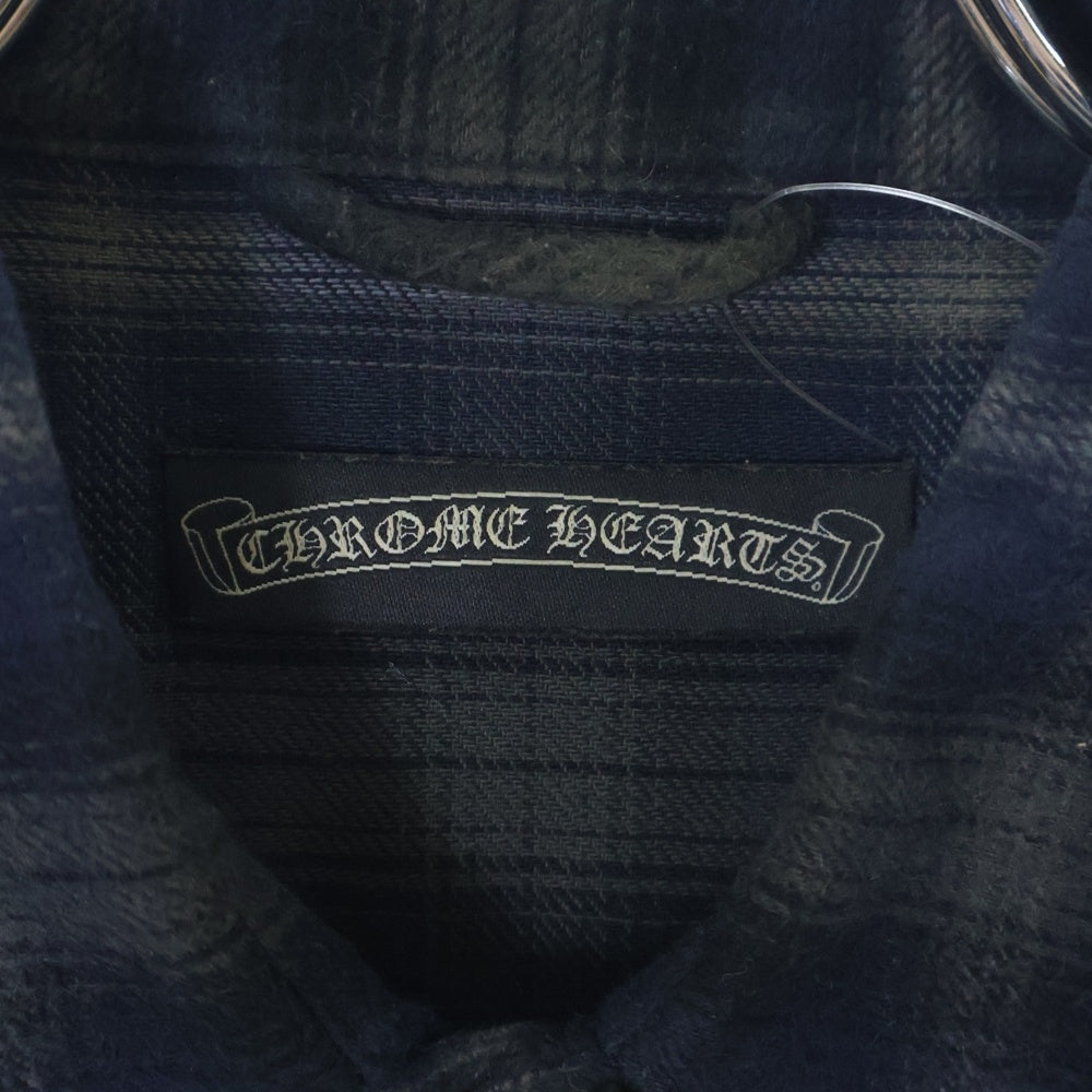 CHROME HEARTS(クロムハーツ) WESTN ウエスタンボタン 袖クロスパッチレザー 切替クロスボールボタンチェック長袖シャツ ブラック/ネイビー