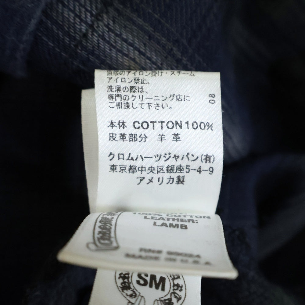 CHROME HEARTS(クロムハーツ) WESTN ウエスタンボタン 袖クロスパッチレザー 切替クロスボールボタンチェック長袖シャツ ブラック/ネイビー