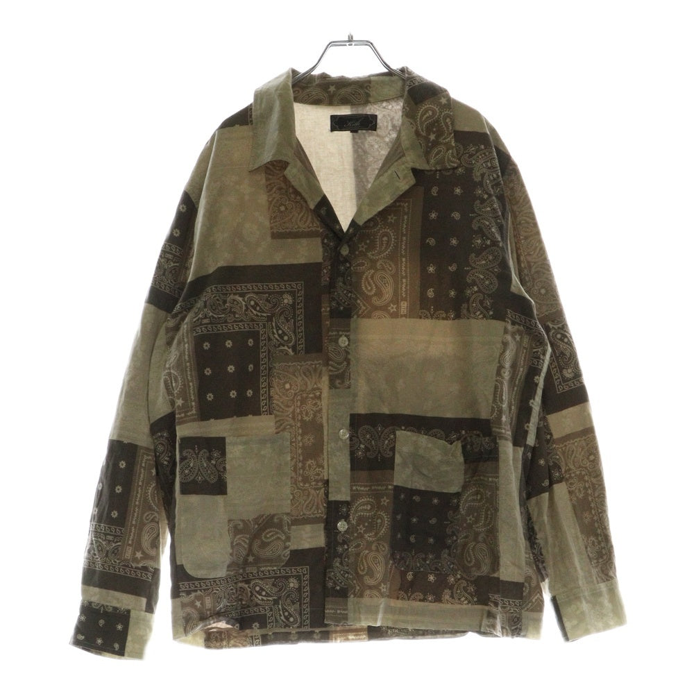 KITH(キス) Washed Cotton Bandana Boxy Collared Overshirt バンダナ長袖シャツ ブラウン