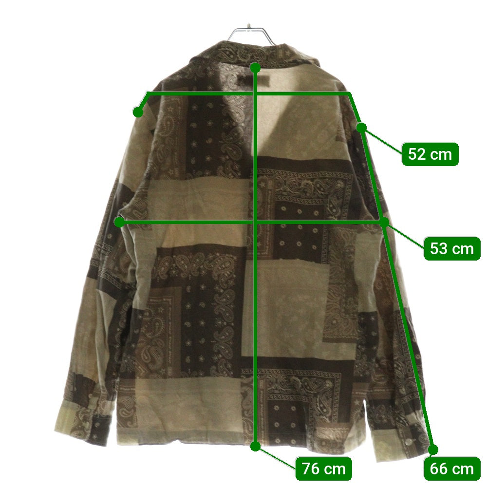 KITH(キス) Washed Cotton Bandana Boxy Collared Overshirt バンダナ長袖シャツ ブラウン