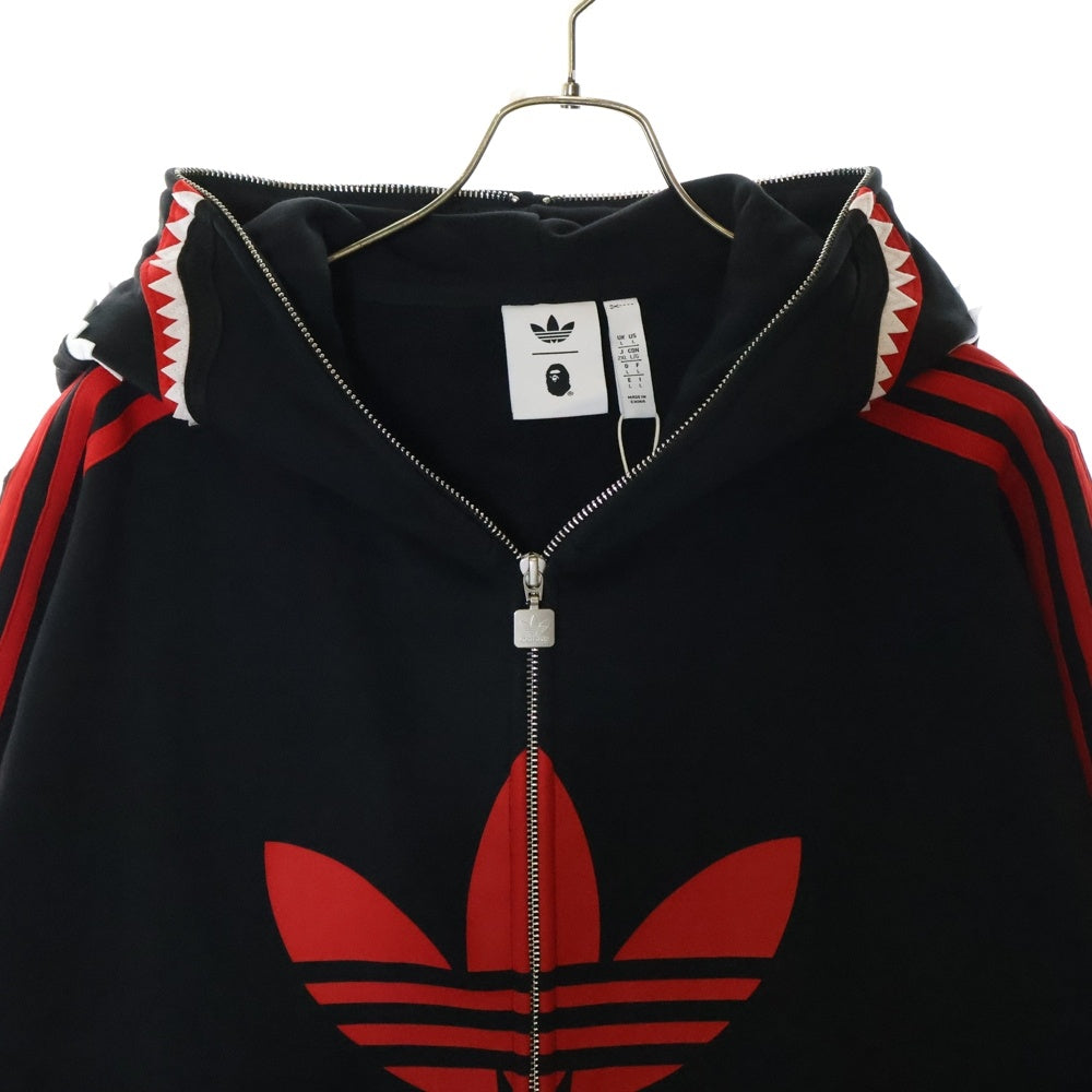adidas Originals(アディダスオリジナルス) ×A BATHING APE BAPE SHARK FZ H アベイシングエイプ シャーク ジップアップスウェットパーカー フーディー ブラック JN7119