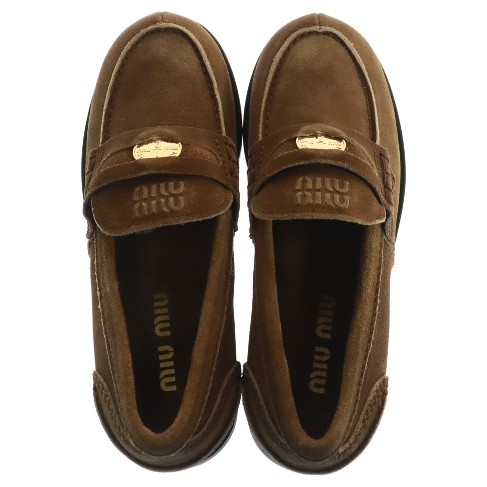 miumiu(ミュウミュウ) CALZATURE DONNA コインローファー スウェード ローカットシューズ ブラウン レディース 5D773D