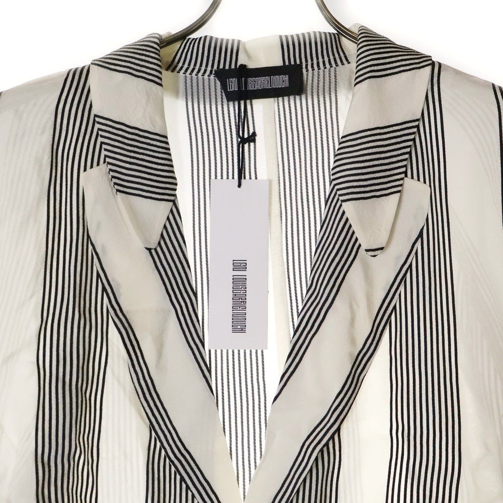 louis gabriel nouchi(ルイ・ガブリエル・ヌイッチ) Over Sized Double Coular Short Sleeve Over Shirt オーバーサイズドダブルカラーショートスリーブオーバーシャツ ストライプボタンダウン半袖シャツ ブラック/ホワイト T402
