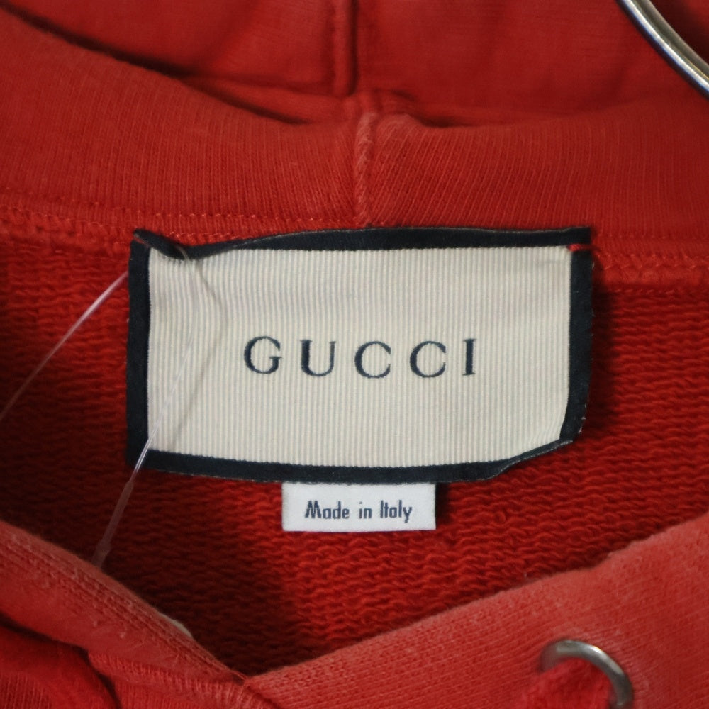 GUCCI(グッチ) Logo Print Hoodie ロゴプリント プルオーバースウェットパーカー フーディー レッド 604974 XJB1C