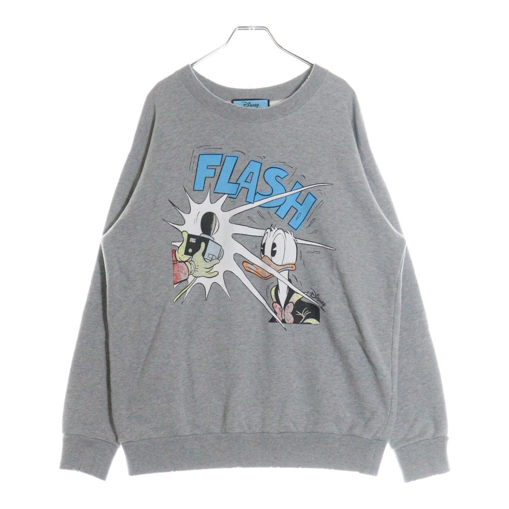 GUCCI(グッチ) 21SS ×Disney Donald Duck Sweatshirt ディズニー キャラクタープリント ダメージ加工クルーネックスウェットトレーナー グレー 623245 XJDAJ