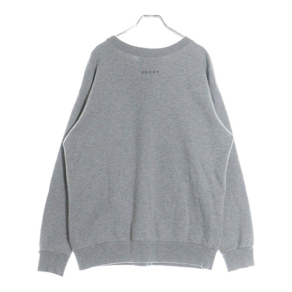 GUCCI(グッチ) 21SS ×Disney Donald Duck Sweatshirt ディズニー キャラクタープリント ダメージ加工クルーネックスウェットトレーナー グレー 623245 XJDAJ