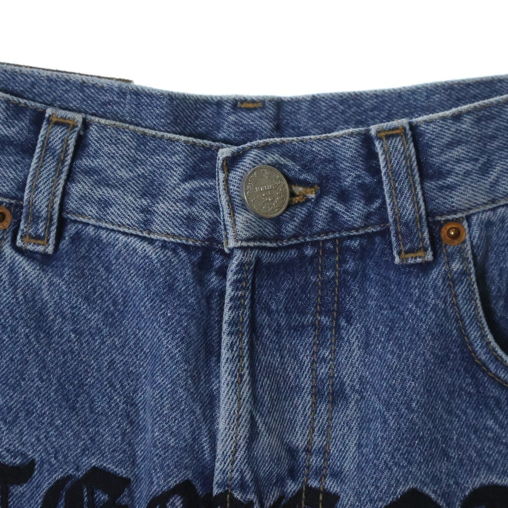 VETEMENTS(ヴェトモン) 20SS Gothic Short ロゴ刺繍 デニムショーツ インディゴ レディース SS20PA337