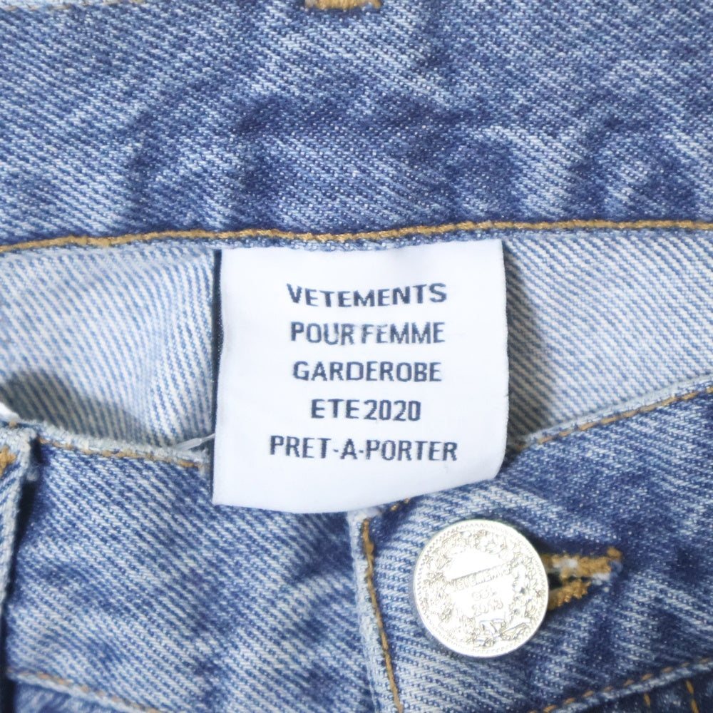 VETEMENTS(ヴェトモン) 20SS Gothic Short ロゴ刺繍 デニムショーツ インディゴ レディース SS20PA337
