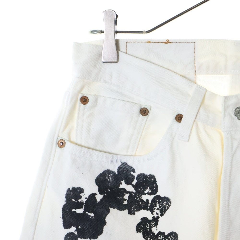 DENIM TEARS(デニムティアーズ) ×LEVI'S 501 COTTON WREATH CHAIN STITCH リーバイス フラワー刺繍デニムパンツ ホワイト PC9-A1592-0004