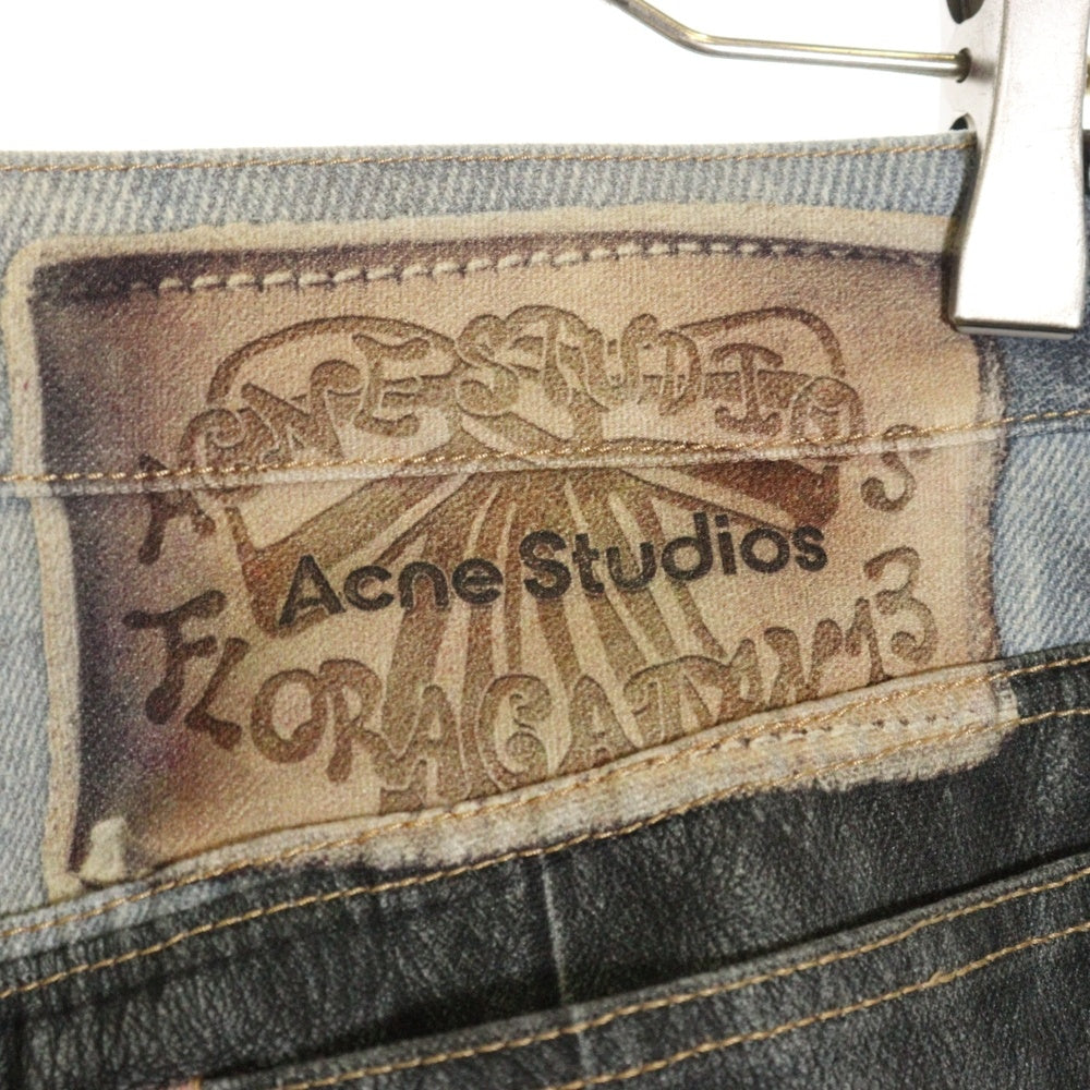 Acne Studios(アクネ ストゥディオズ) 24SS Leather Chaps Printed Jeans トロンプルイユ 転写プリントデニムパンツ インディゴ FN-MN-TROU000961