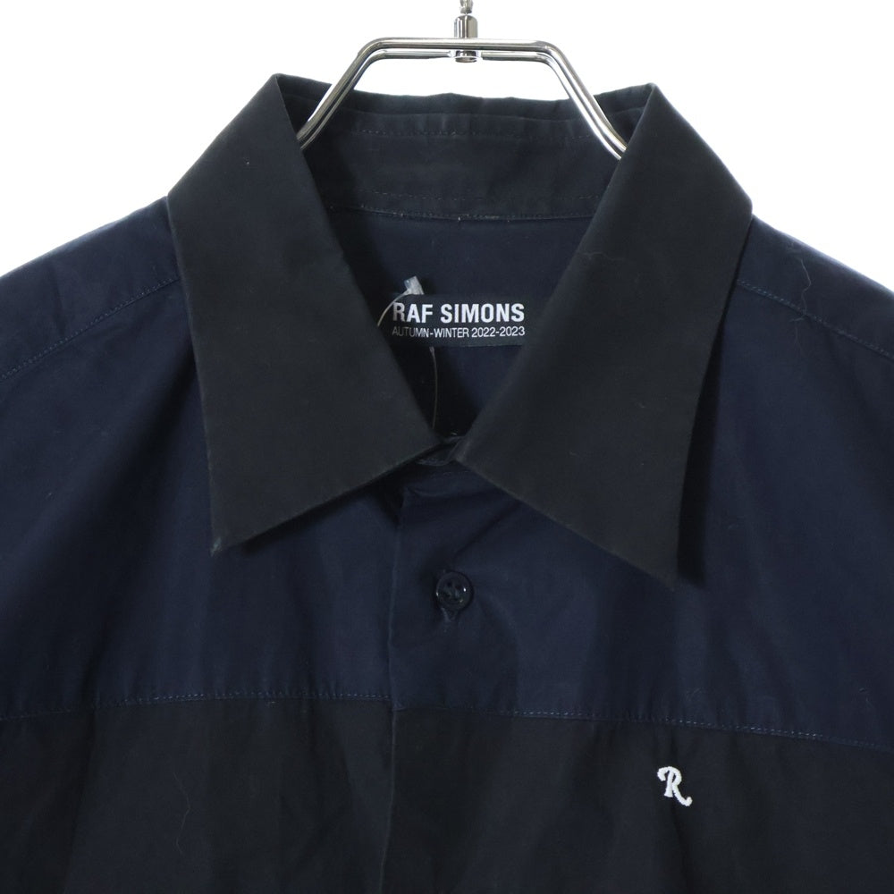 RAF SIMONS(ラフシモンズ) 22AW Bicolor Americano Shirt ロゴ刺繍 長袖シャツ ブラック 222-255
