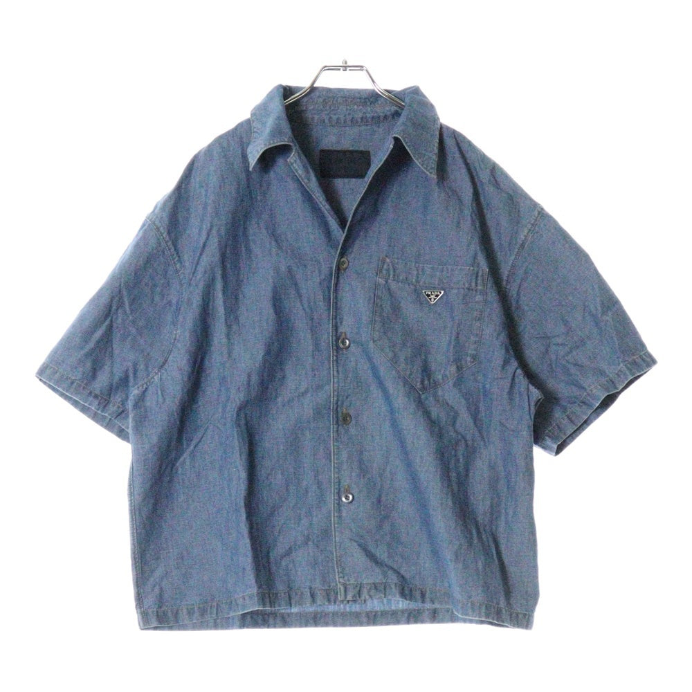 PRADA(プラダ) Denim Shirt トライアングルロゴ 半袖開襟デニムシャツ インディゴ GEC068 S212 12N1