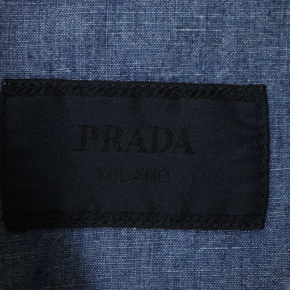 PRADA(プラダ) Denim Shirt トライアングルロゴ 半袖開襟デニムシャツ インディゴ GEC068 S212 12N1