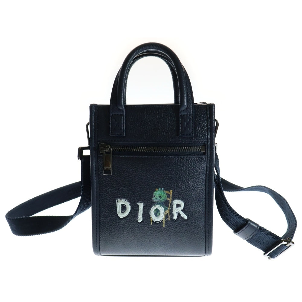 DIOR(ディオール) Otani Workshop Safari north South Mini Tote Bag 大谷工作室 レザーミニトートバッグ ハンドバッグ ショルダーバッグ ネイビー 2ESWS017DRY